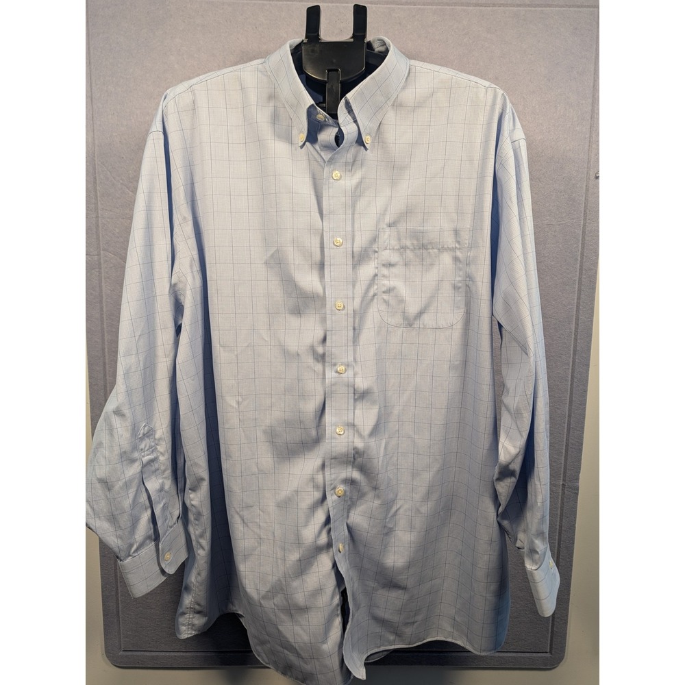 Jos. A. Bank Button Down Shirt Mens 18.5 35 Blue Windowpane Traveler Excellent‎